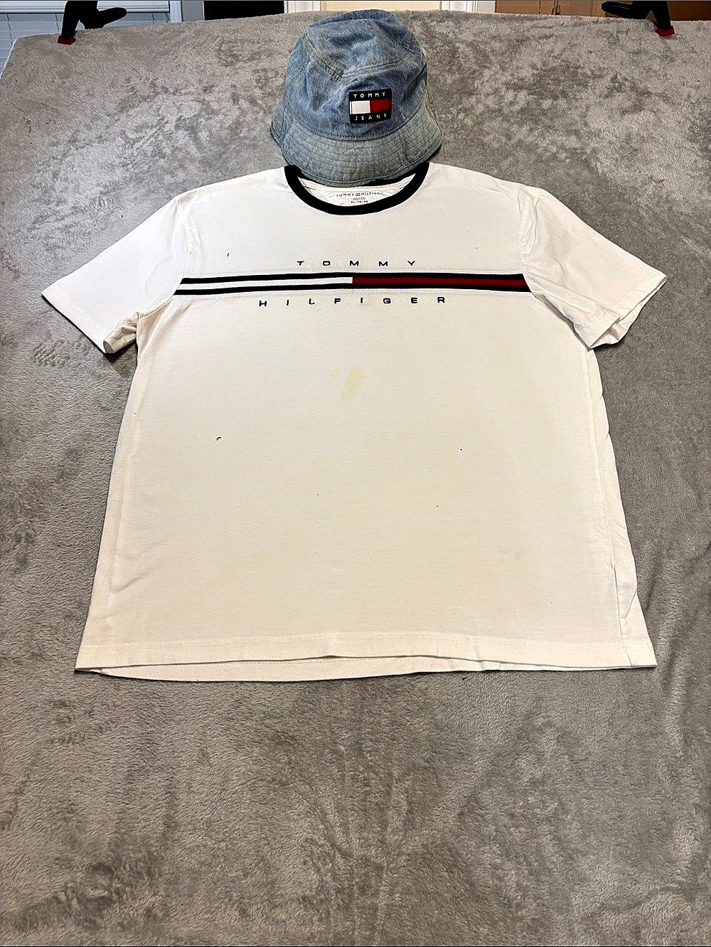 Tommy Hilfiger Flag Logo Graphic Ringer T-Shirt White & Red XL